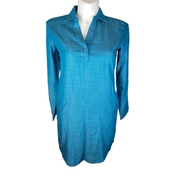 Soft Surroundings Shirt Dress
Size M Turquoise Blue
Chambray Lagenlook Tunic - Picture 1 of 11